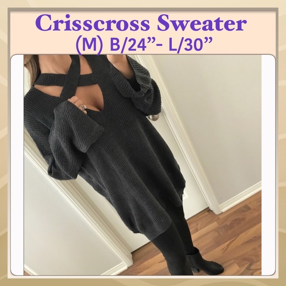 Sweaters - 🆕SOFT CrissCross Sweater, Charcoal color, Med.